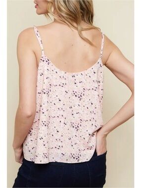 0119 Delicate Light Pink Printed Adjustable Spaghetti-Strap Cami